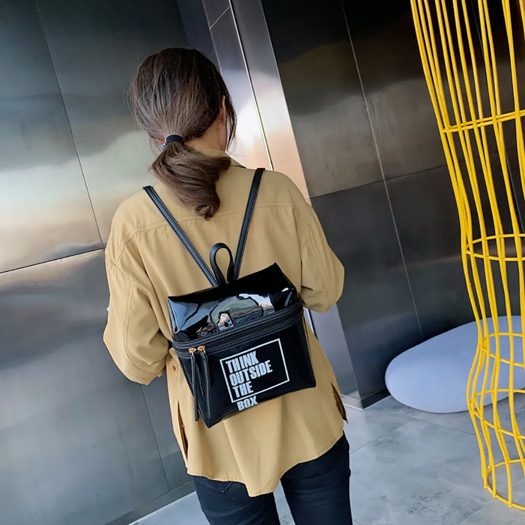 

Women Zipper PVC Transparent Solid Small Square Backpack Student Bag Backpack Size 21cm(L)x9cm(W)x23cm(H) wholesale 10H