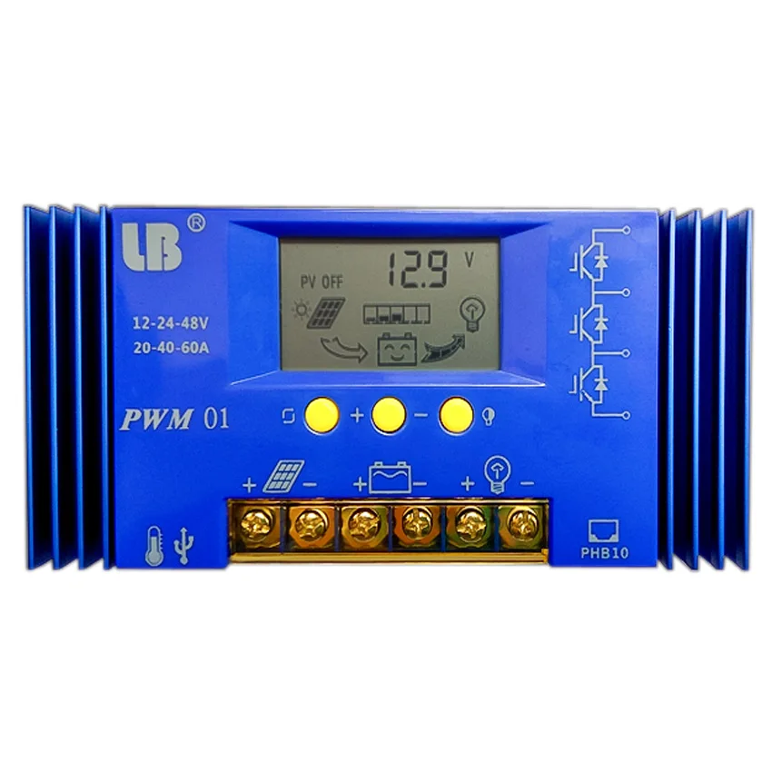 40A 60A PWM LB брендовая солнечная панель регулятор заряда ЖК-дисплей 12 В/24 В/48 в авто 40A литиевая железная батарея Li-ion