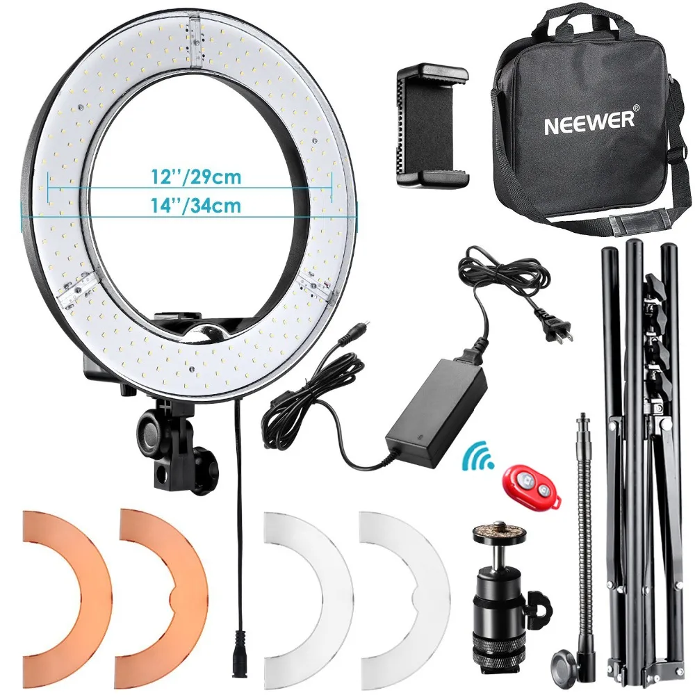 Neewer 12-inch Inner 14-inch Outer led Ring Light+Light Stand 36W 5500K Lighting Kit with Soft Tube Color Filter led light Neewer 12-inch Inner 14-inch Outer led Ring Light+Light Stand 36W 5500K Lighting Kit with Soft Tube Color Filter led light