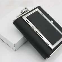 Портативный 6 унций Ликер алкогольные напитки виски Флагон винный горшок сигарета коробка из нержавеющей стали черная искусственная кожа 6 унций Хип Колба портсигар