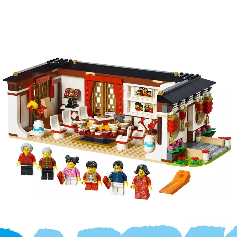 

Dropshipping Chinese New Year's Eve Dinner Dragon Dance Action Figures Building Blocks Bricks Toys Compatible Legoingly 80101