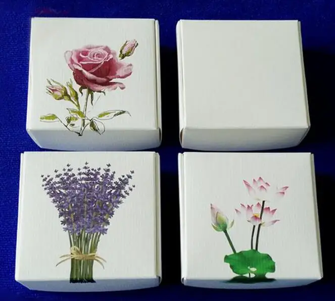 

100pcs/lot Rose Lavender Printing Paper Gift Box Biscuits Handmade Soap Candy Packaging Box For Party Favor Package