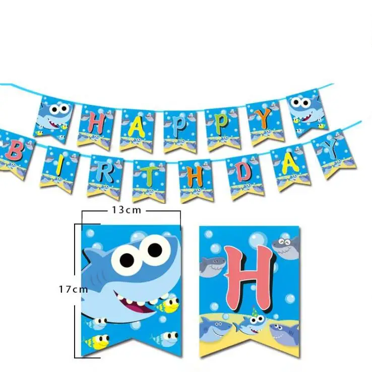 Акула с днем рождения баннер Акула флажки для торта синие латексные шары детский день рождения украшения детский душ вечерние морские принадлежности - Цвет: banner 1