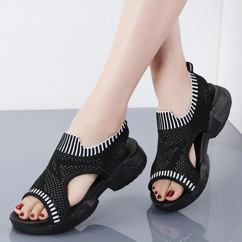 WDZKN/Большие размеры 36-43; Летняя обувь с петлей на пятке; женские босоножки; коллекция года; Босоножки на платформе с открытым носком и плетением; женские сандалии - Цвет: Black