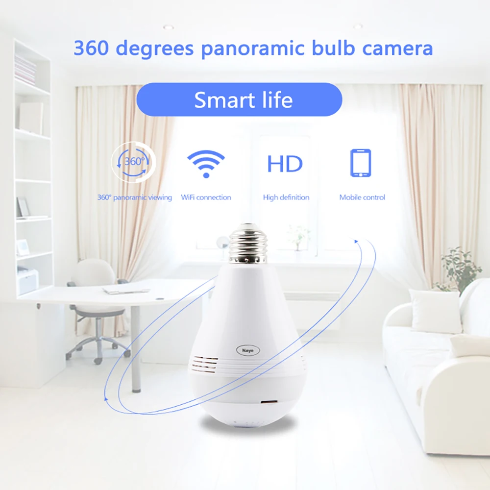 3MP Luce di Lampadina WiFi Della Macchina Fotografica Panoramica IP di Sorveglianza di Sicurezza co