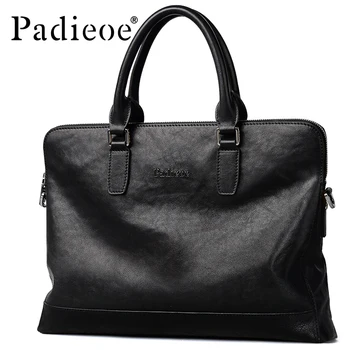 

Padieoe Genuine Cow Leather Men's Briefcase 14 Inch Business Travel Laptop Bag Fashion Casual Male Shoulder Bag Portfolios