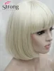 StrongBeauty Short Straight Blonde Bob, Swept Bangs Full Synthetic Wig ► Photo 2/4