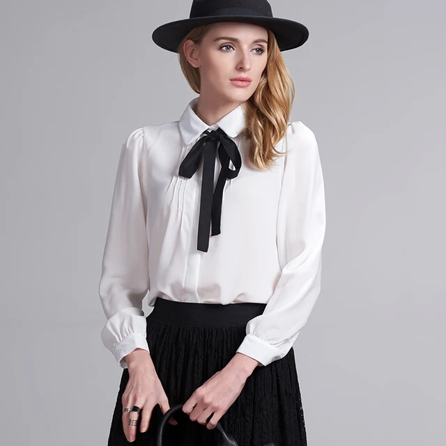 Fashion female elegant bow tie white blouses Chiffon peter