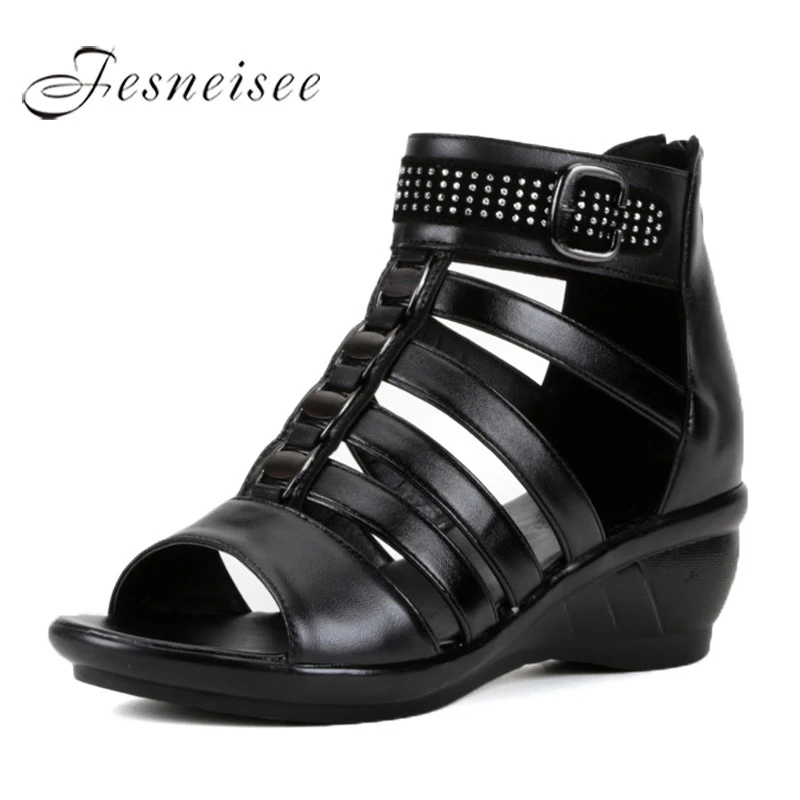 

New Brand Sandals Casual Shoes Summer Women Sandals Plus Size Open Toe Rhinestone Genuine Leather Shoes Woman Fashion Sandals mw
