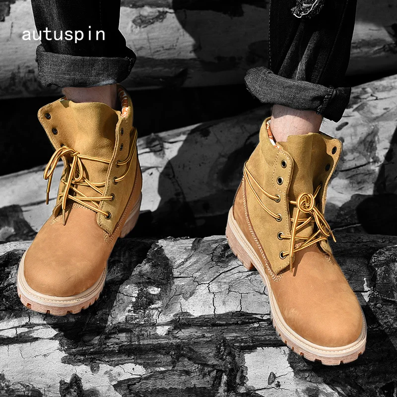 

Autuspin Genuine Leather Men's Boots Ankle Top Quality Rubber Safety Shoes Men Breathable Spring Winter Boot Tooling Shoes Man