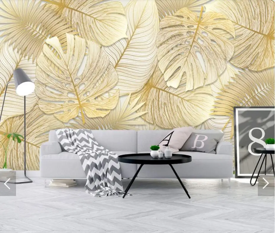 Тропические листья растений золотые обои Фреска 3D печатные фото обои рулоны Настенный декор живопись для спальни контактная бумага
