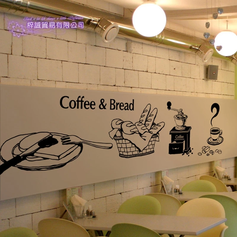 

Coffee Shop Sticker Bean Milk tea Decal Cafe Cup Poster Vinyl Art Wall Decor Mural Decoration Bread Coffee Break Glass Decals