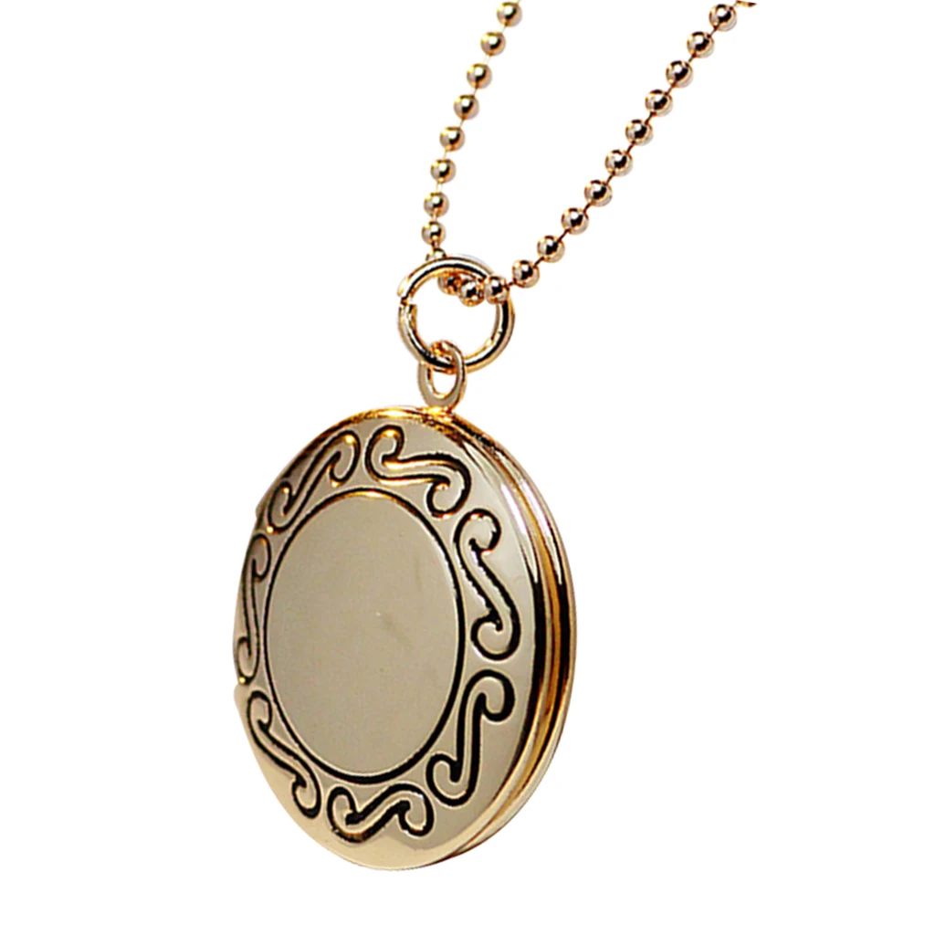 Women Openable Round Picture Photo Locket Pendant Necklace Chain 
