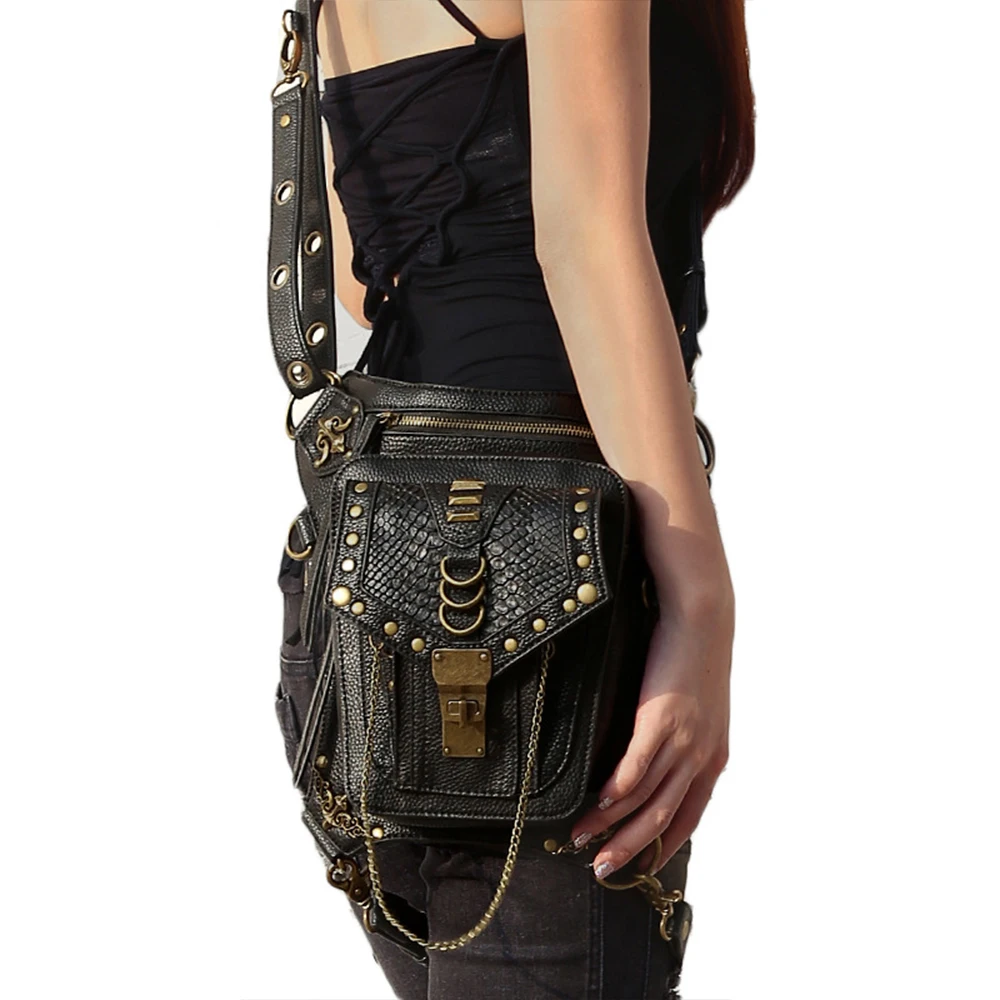 

Motorcycle Bag Female Black Pu Leather Leg Pack Motorcycle Ride Cool Personality Girl Multi-function Travel Outdoor Wallet