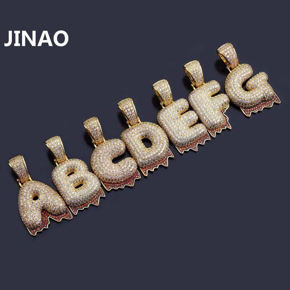 JINAO Personalized Name Custom Bubble Blood Drip Letter Pendant Necklace For Men Women Gift Hip Hop AAA Cubic Zirconia Jewelry