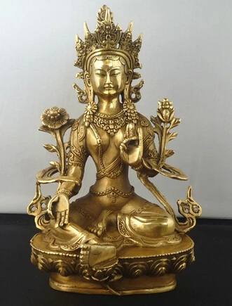 

Copper Brass CHINESE crafts Asian 8.5" Delicate Chinese Tibetan Buddhism Green Tara God Godness Kwan-yin Buddha Statue