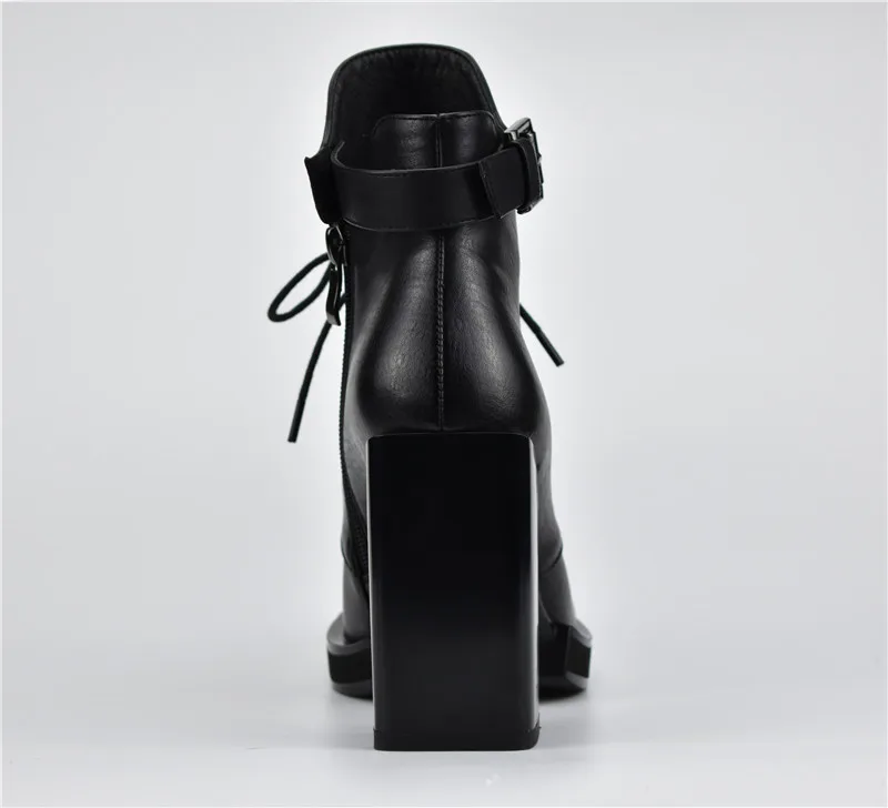 Mcacchi/Новинка года; Модные женские ботинки на высоком квадратном каблуке; ботильоны на шнуровке с боковой молнией и ремешком с пряжкой; теплая плюшевая обувь; сезон осень-зима