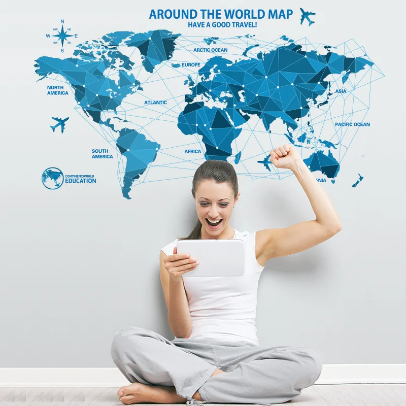 

3D DIY Vinyl Sticker Name Around The World Map Wall Stickers Decoration Sofa Wall Adesivo De Pared Mural Wallpaper For Bedroom