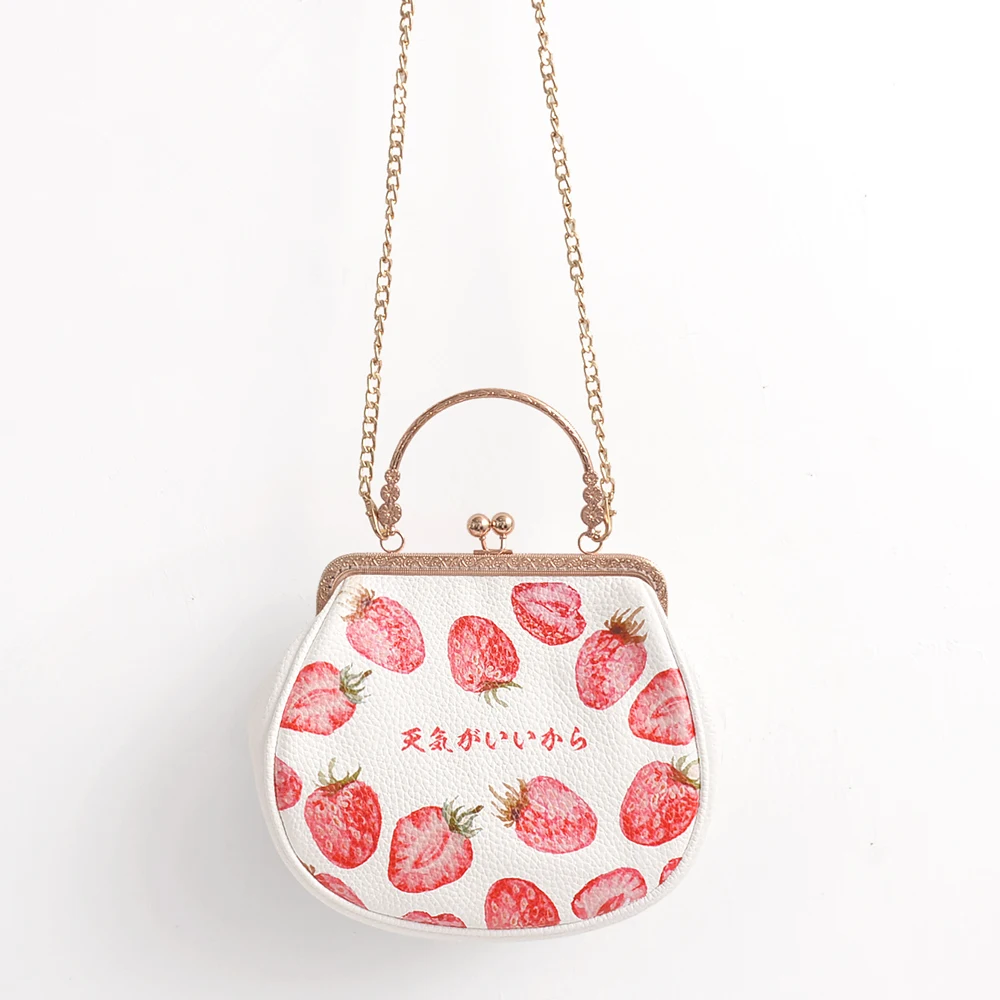 

New Chinese Style Handmade Hasp strawberry golden Chains Cheongsam Bag Cross-Body Bags Mouth Cell Phone Pocket Handbag Bag Tote