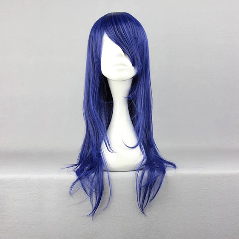60CM Long Dark Blue Wavy Anime Women Basic Cosplay Full Wig+Wig Cap