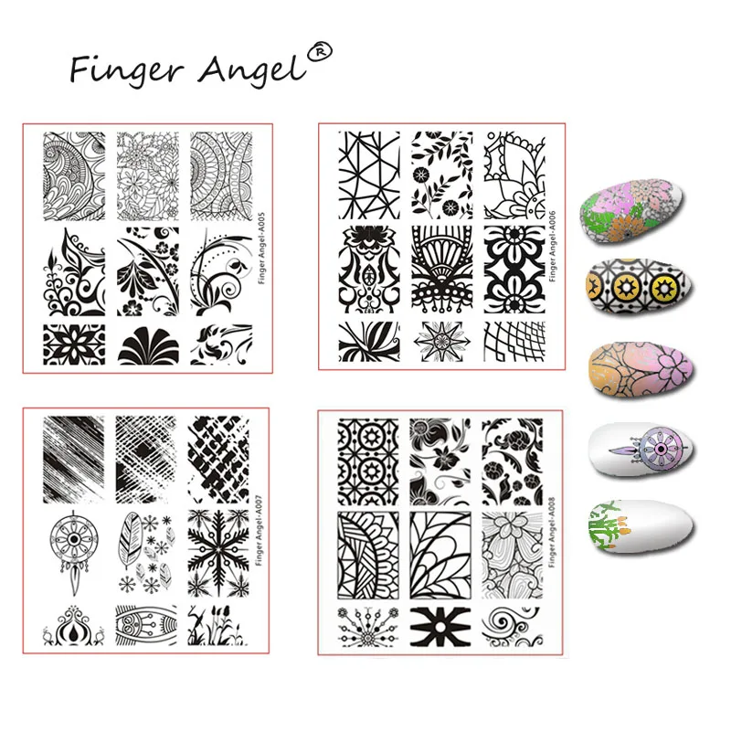 Finger Angel 1 шт. пластины для штамповки ногтей штамп изображения пластины Ловец снов Линия Дизайн DIY квадратный геометрический металлический шаблон для ногтей