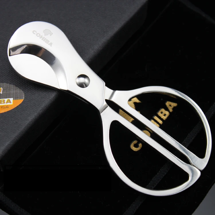 

Cohiba Cigar Cutter Stainless steel Cigar Scissors Silver The Knife Slice Scissor for cuba Cigars Free Shipping 3pcs/lot c328