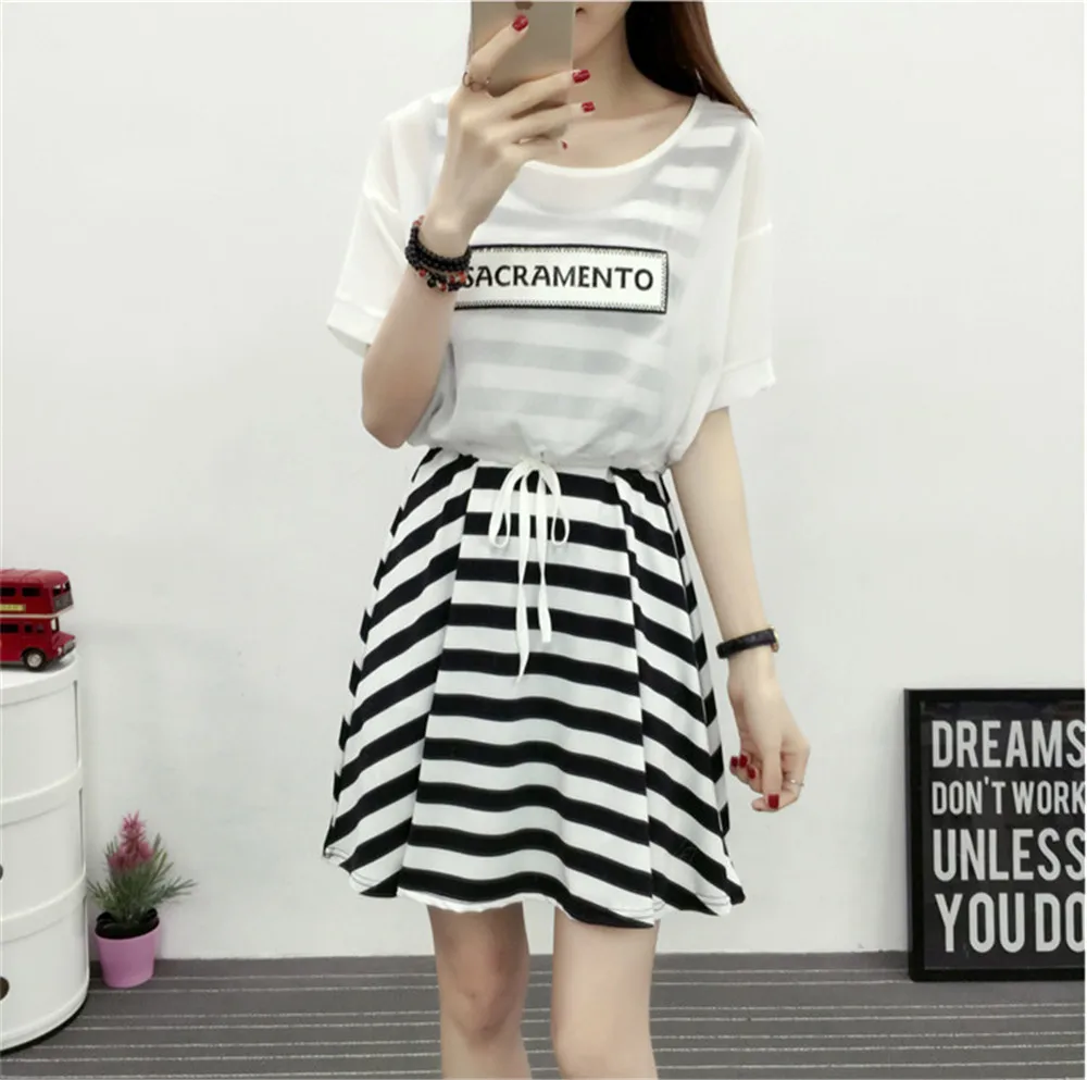 Preppy style 2Pcs Dress 2018 Women Striped Summer School Dress With Cappa Casual Dresses Teenage Girl Clothes Vestidos De Fiesta (6)