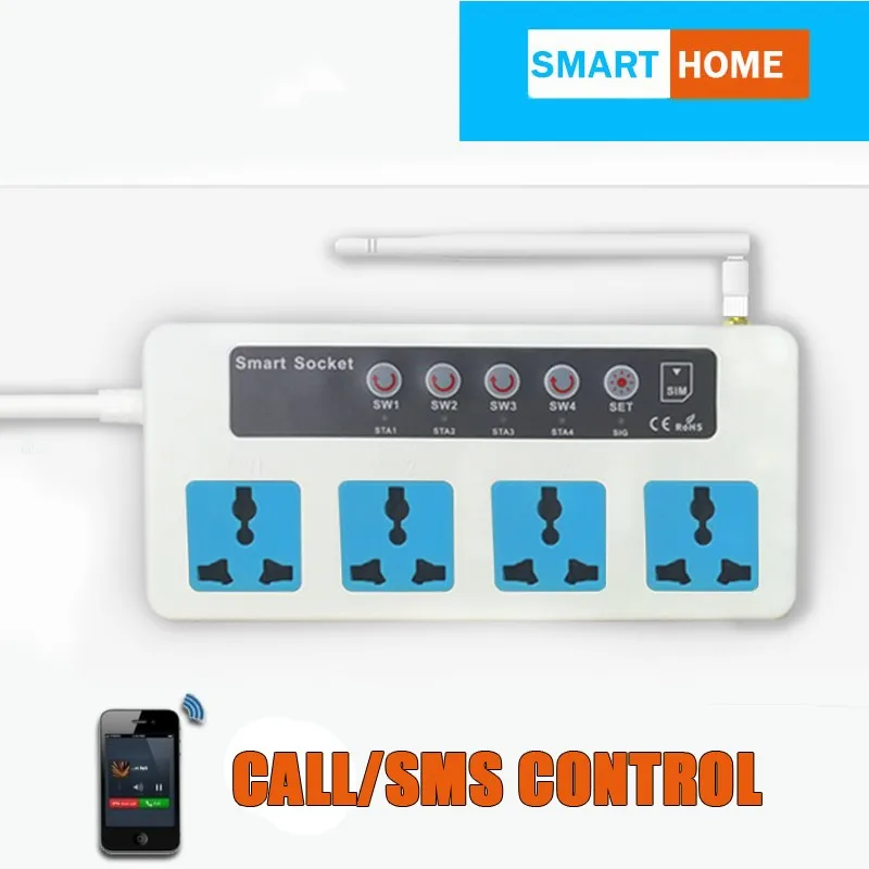 SC4-GSM Phone Call/SMS Remote Control GSM Power socket Wireless Smart Switch Socket 4 Outlets Home appliance Control Module