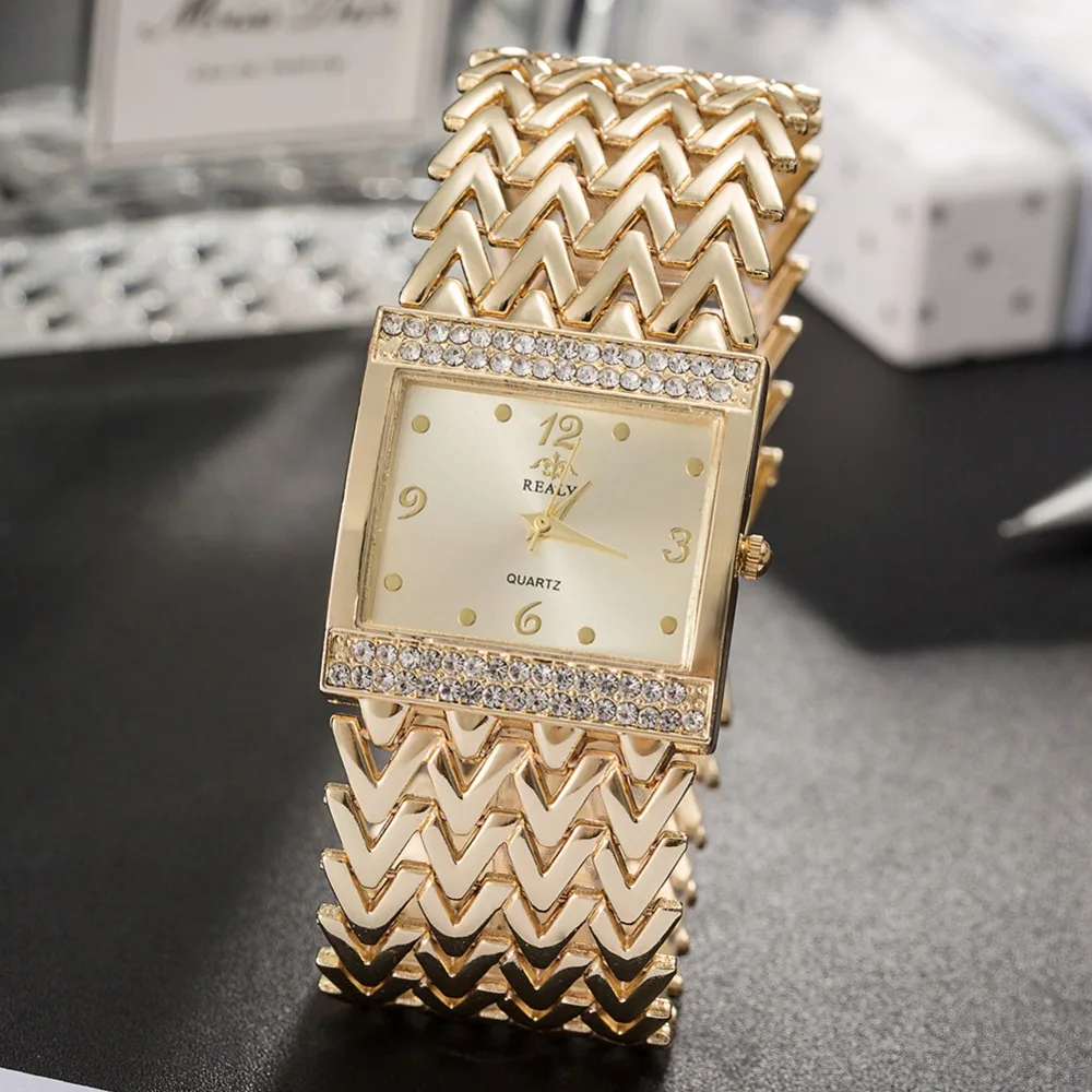 Женские квадратные наручные часы Grealy с алмазным циферблатом