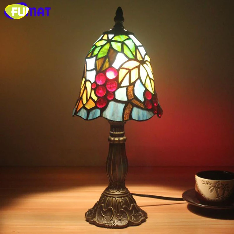 FUMAT Tiffany Stained Glass Desk Lamps Girls Gift Grape Rose Dragonfly Pearl Morning Glory Pattern Table Night Lights  23.