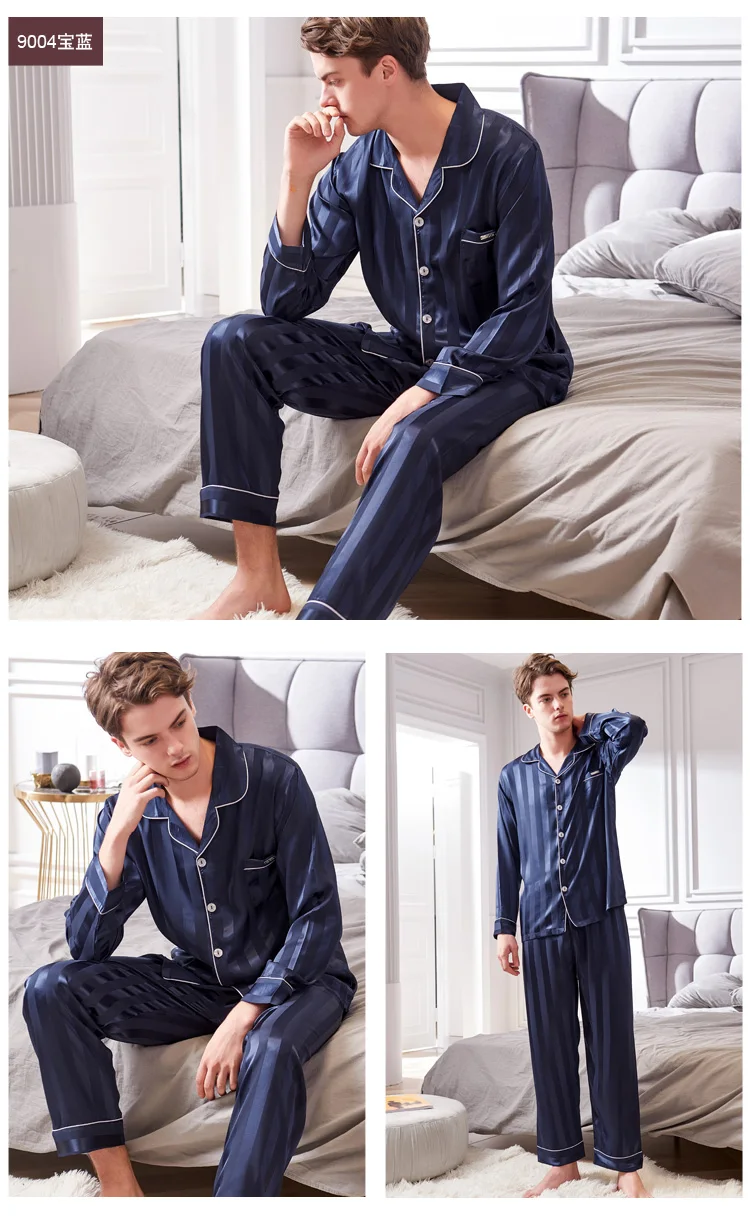 CherLemon Новые Твердые атласные шелковые пижамы Для мужчин Премиум супер мягкий пижамы для сна Classic Notch Collar с длинным рукавом пижамы L-4XL