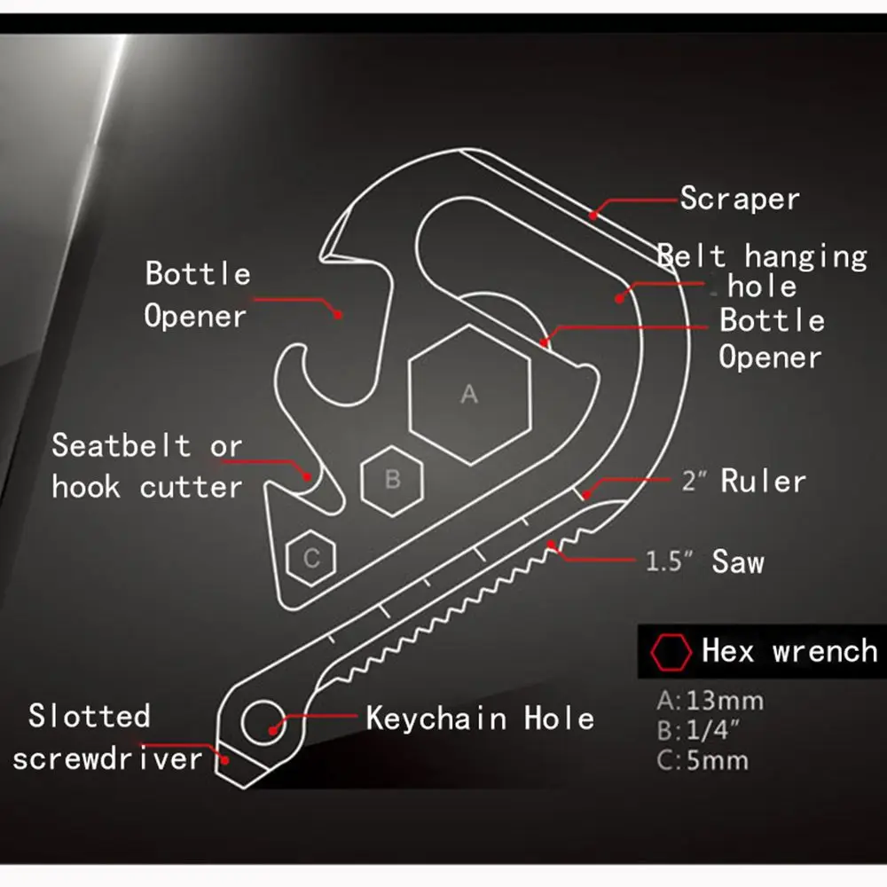 1 шт. нержавеющая сталь многофункциональная пила открывалка для бутылок ремень угловой ключ на шесть размеров