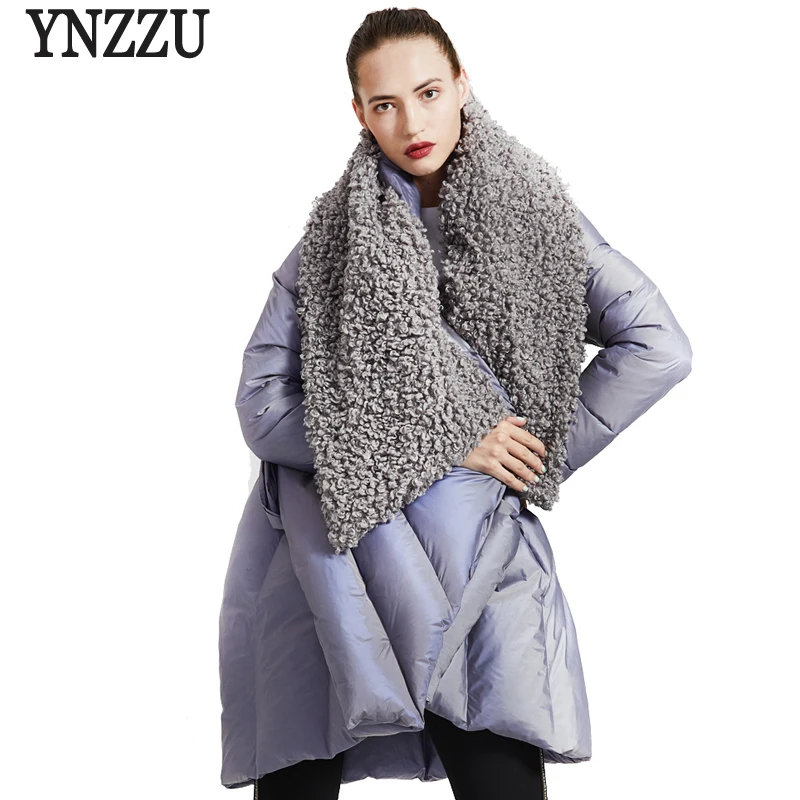 Brand Original Design 2018 Winter Women's Down Jacket Chic Cloak Duck Down Coat Woman Lamb Fur Collar Warm Female Jacket AO734
