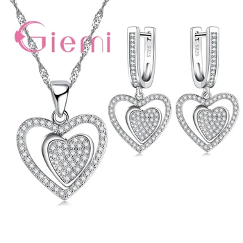 

Beautiful Sweet Heart Shape Women Jewelry Sets Pave Shiny Quality CZ Pretty Pendant Necklace Wonderful Good Hoop Earrings