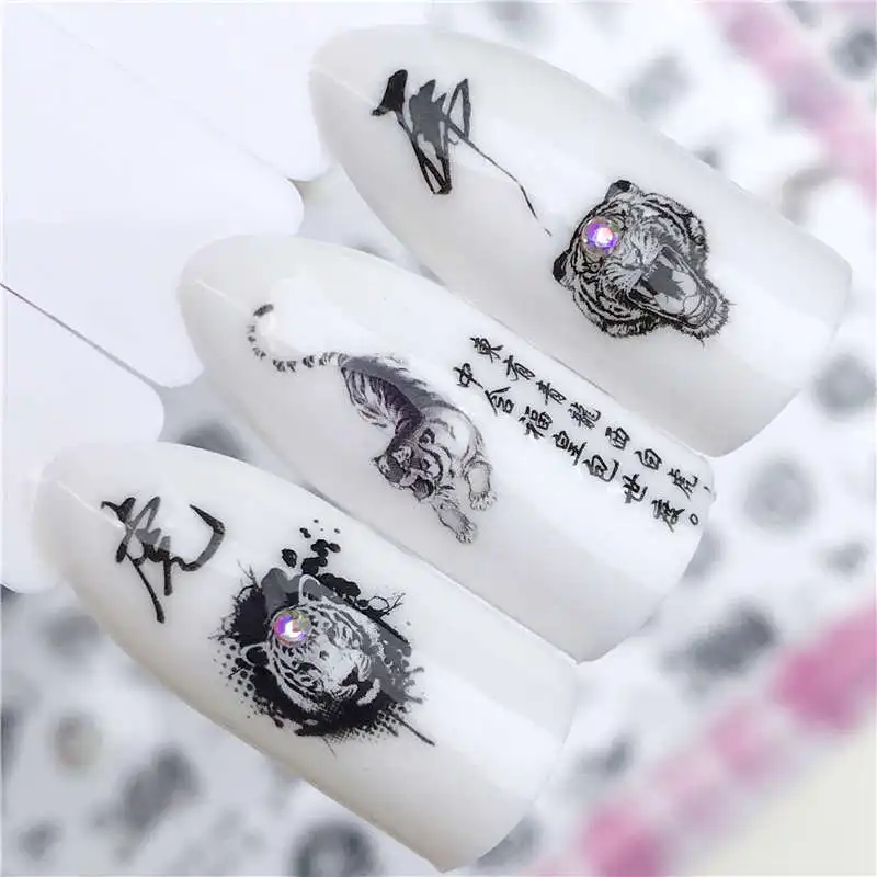 LCJ 1 лист черные цветы/черный китайский стиль 3D наклейки для ногтей s наклейки DIY Красота Креативные украшения для ногтей