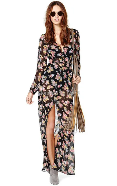 Black Print Chiffon Dress