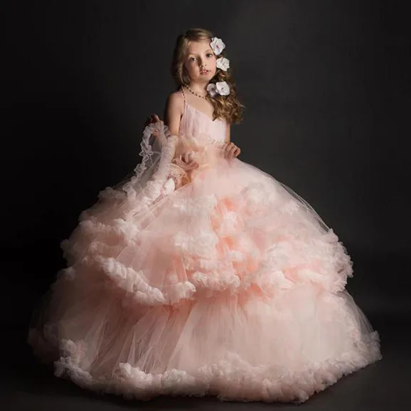 

Real Picture Pink Tulle Princess Flower Girl Dresses for Wedding Party Prom Dress Girls Pageant Gown Custom Made Any Size
