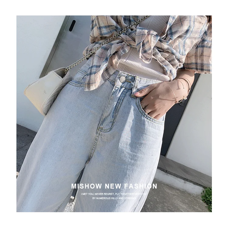 Mishow Винтажные женские джинсы бойфренд с завышенной талией в корейском стиле Новая коллеекция Повседневный стиль Материал хлопок MX19B2364