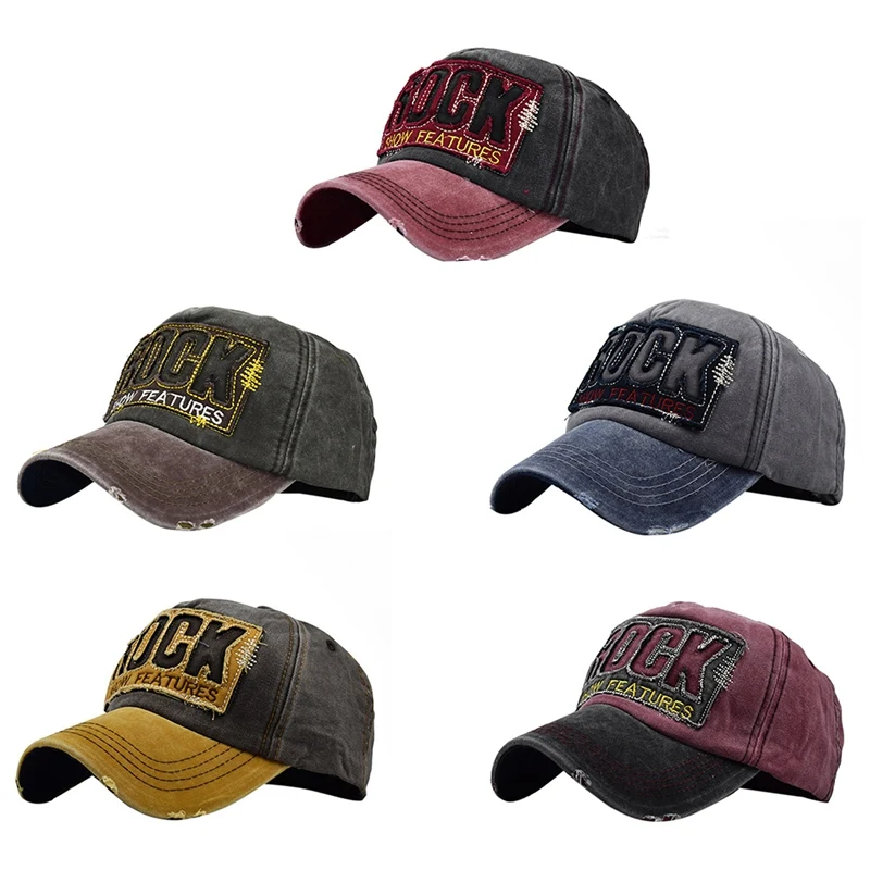 

Outdoor Sports Cap Hip Hop Hat Vintage Washed Cotton Back Cover Adjustable Headwear Retro Style Stitching Sports Cap