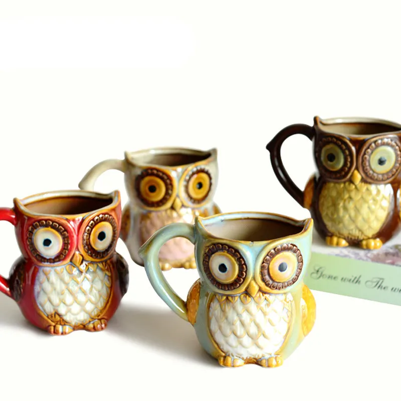 3D Animal Cute Owl Mugs 300ml Cartoon Coffee Mug Ceramic