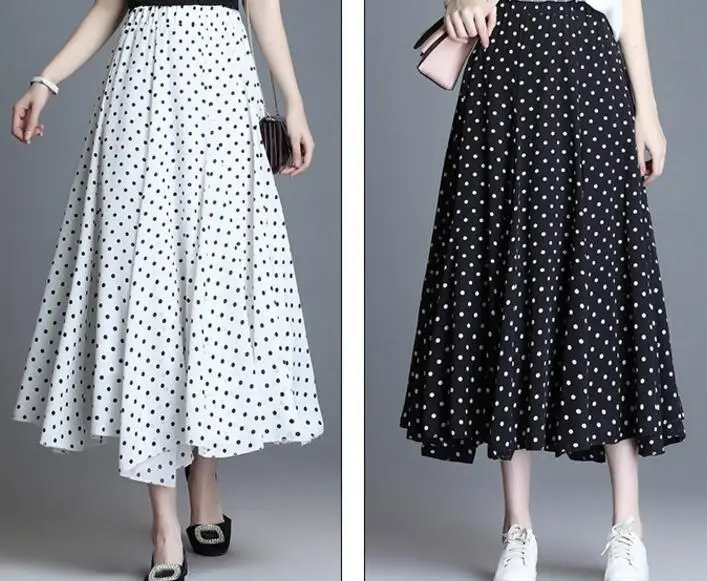 2019 Summer Spring Women Polka Dot Pleat Skirt Female Black High Elastic Waist Party Sweet Pleated Mesh Skirt