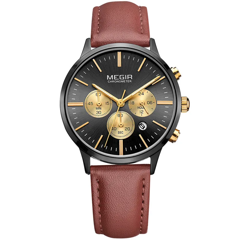 MEGIR хронограф с датой женские часы Топ люксовый бренд любовник женские часы Элегантные классические женские часы платье бизнес часы коробка - Цвет: ME2011WL02
