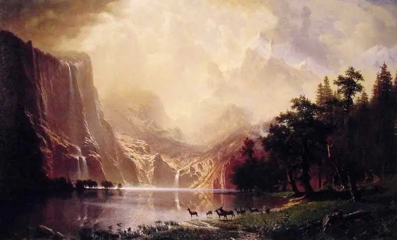 Huge Oil painting Albert Bierstadt Among the Sierra Nevada Mountains California