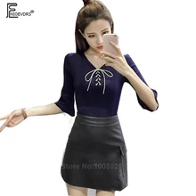 Cute Sweet Top Women Fashion Basic Wear Bow Tie Pullovers Sweaters font b Slim b font