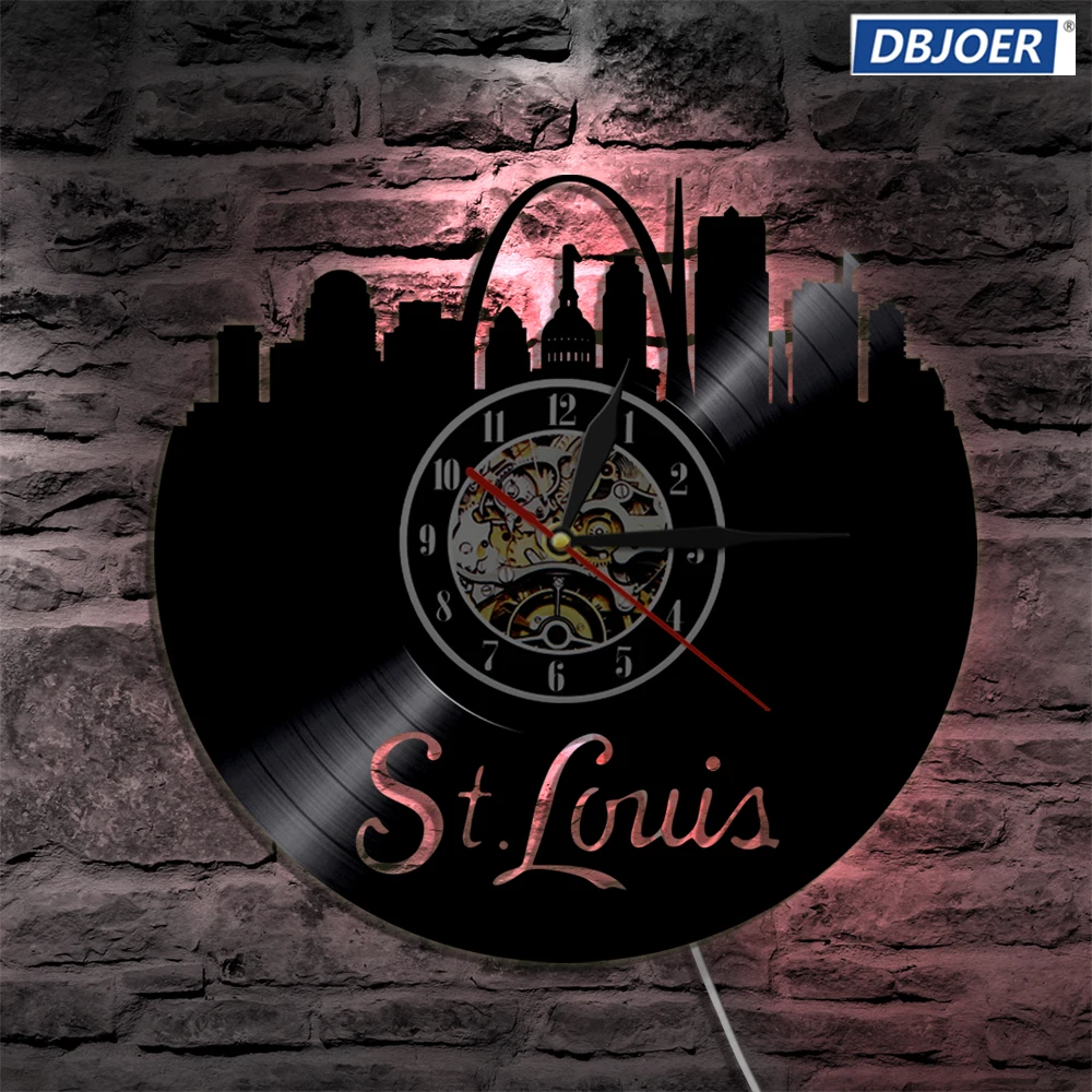 St.Louis City светодиодный виниловые освещение часов Цвет изменение настенный