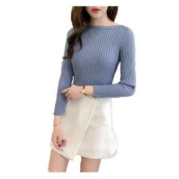 

Women Slash Neck Knitted Sweaters Female Long Sleeve Slim Fit Bottom Sweater Women High Elastic Pullover Basic Jumper AA51922