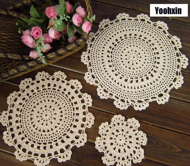

3Sizes Elegant Cotton Handmade table mat pad White crochet placemat pot holder doilies for wedding tea coffee christmas gift