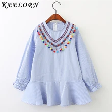 Keelorn/рубашки для девочек г. Брендовая одежда для маленьких девочек детская одежда в синюю полоску цветная рубашка с длинными рукавами для девочек