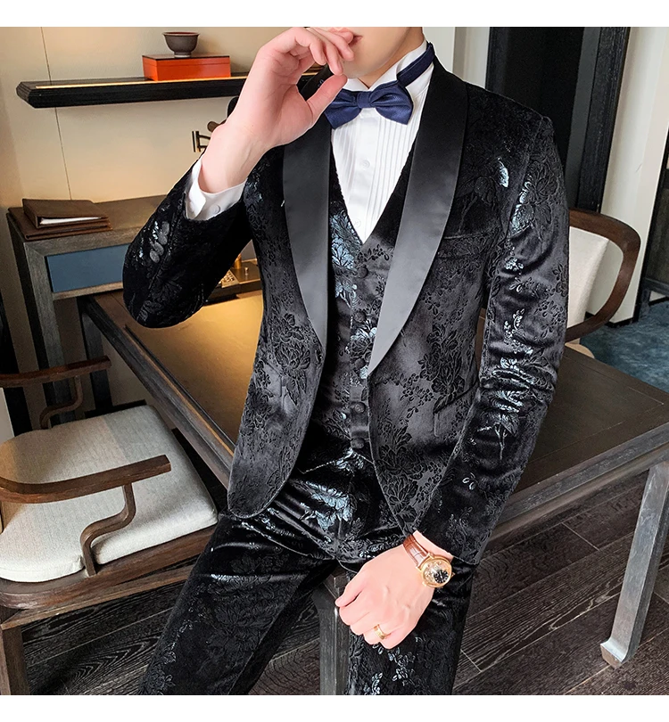 Wholesale Best Quality Gender Black Navy Blue Velvet Suit Men Luxury