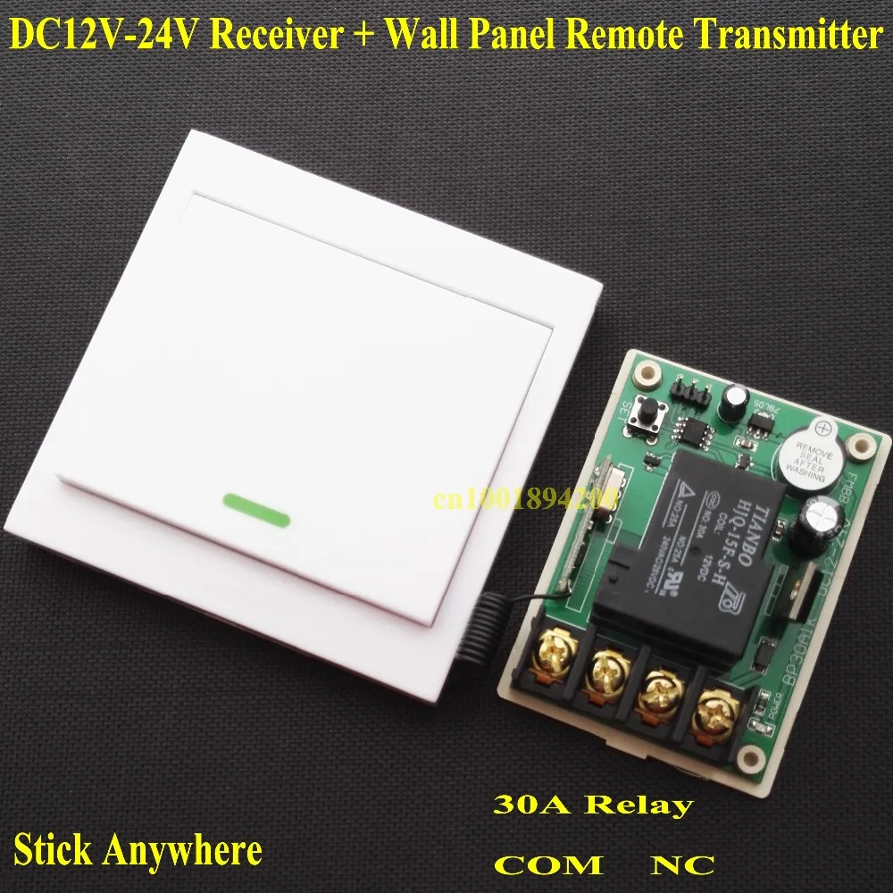 

DC 12V 13V 14V 15V 16V 18V 24V Relay Receiver 30A RF Remote Control Switch + Wall Panel Remote Transmitter ASK Learning Code 315